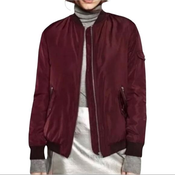 Zara Trafaluc Outerwear Burgundy Bomber Zip Front Lined Jacket Size Small - Picture 2 of 8